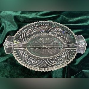 Vintage from the 1950s pressed Glass divided Relish Dish Rainbow and Stars